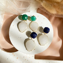 Load image into Gallery viewer, Green Onyx / Sodalite with white Jade Earring