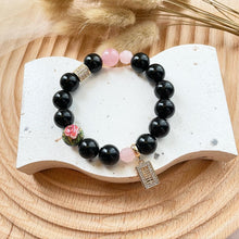 Load image into Gallery viewer, Abacus Charm Obsidian with Rose Quartz Bracelet