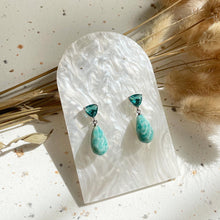 Load image into Gallery viewer, Amazonite with Cyan Cubic Zirconia Earring