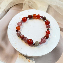 Load image into Gallery viewer, Red Jasper , Strawberry Quartz , Pink Tourmaline, Carnelian and Garnet Bracelet