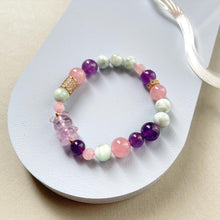 Load image into Gallery viewer, Lavender Amethyst Bear , Madagascar Rose Quartz, Green Larimar with Amethyst Bracelet