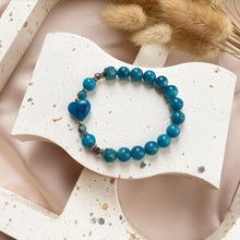 Load image into Gallery viewer, Apatite Heart with Black Rutilated Quartz Bracelet