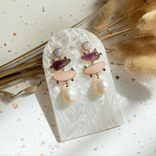 Load image into Gallery viewer, Fresh Water Pearls , Blue Lace Agate, Rose Quartz with Amethyst Earring