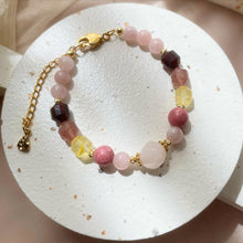 Load image into Gallery viewer, Rose Quartz, Rhodonite, Citrine, Strawberry Quartz with Garnet Bracelet