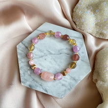 Load image into Gallery viewer, Rose Quartz , Citrine , Amethyst with Strawberry Quartz Bracelet
