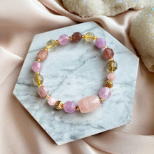 Load image into Gallery viewer, Rose Quartz , Citrine , Amethyst with Strawberry Quartz Bracelet