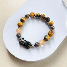 Load image into Gallery viewer, Golden Obsidian Bear , Pyrite, Rutilated Quartz, Terahertz with Golden Tiger Eye Bracelet