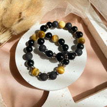 Load image into Gallery viewer, Lava Stone , Rainbow Obsidian with Golden Tiger Eye Bracelet