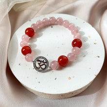 Load image into Gallery viewer, Om Charm , Rose Quartz with Carnelian Bracelet