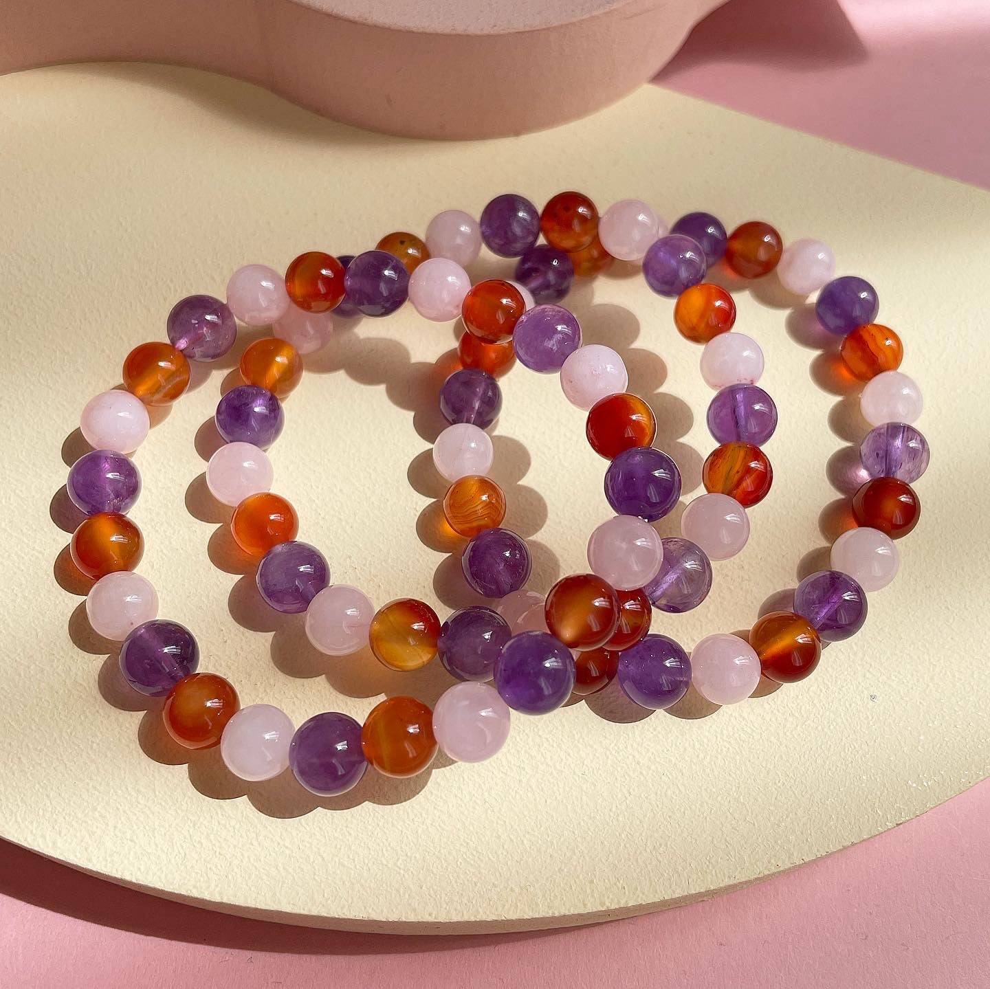 Carnelian Rose Quartz with Amethyst Bracelet - Main Image