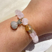 Load image into Gallery viewer, Rose Quartz with Citrine Bracelet Money Bag Charm