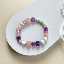 Load image into Gallery viewer, Lavender Amethyst Bear , Madagascar Rose Quartz, Green Larimar with Amethyst Bracelet