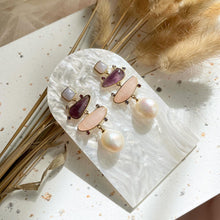 Load image into Gallery viewer, Fresh Water Pearls , Blue Lace Agate, Rose Quartz with Amethyst Earring