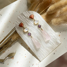 Load image into Gallery viewer, Red Aventurine , Mother Of Pearl, Amethyst with Rose Quartz Earring