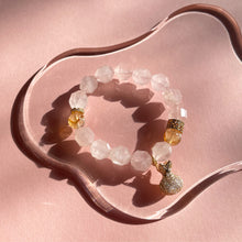 Load image into Gallery viewer, Rose Quartz with Citrine Bracelet Money Bag Charm
