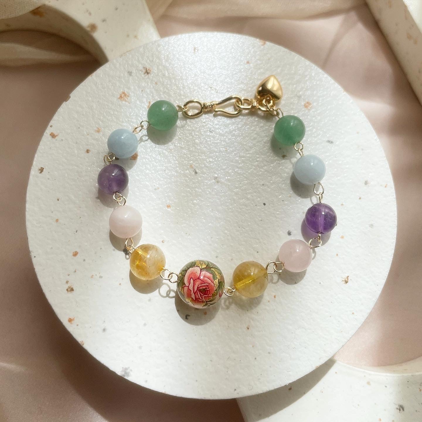 Classic Rose Bracelet In Citrine, Rose Quartz, Amethyst, Aquamarine and Aventurine