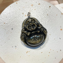 Load image into Gallery viewer, 92.5 Silver Golden Sheen Obsidian Happy Buddha Pendant