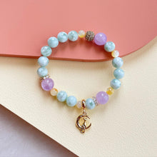 Load image into Gallery viewer, Green Angel Larimar , Lavender Amethyst with Gold Mother Of Pearl Bracelet