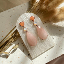 Load image into Gallery viewer, Pink Aventurine , Rose Quartz with Mother Of Pearl Earring