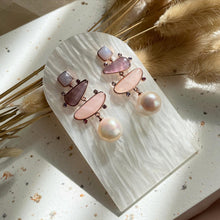 Load image into Gallery viewer, Fresh Water Pearls , Blue Lace Agate, Rose Quartz with Amethyst Earring