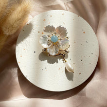 Load image into Gallery viewer, Mother Of Pearl with Aquamarine Brooch / Pendant