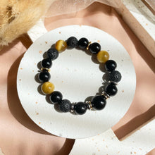 Load image into Gallery viewer, Lava Stone , Rainbow Obsidian with Golden Tiger Eye Bracelet