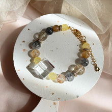 Load image into Gallery viewer, Clear Quartz Cube , Citrine with Rutilated Quartz Bracelet