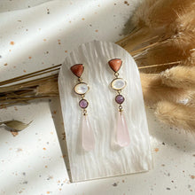 Load image into Gallery viewer, Red Aventurine , Mother Of Pearl, Amethyst with Rose Quartz Earring