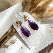 Load image into Gallery viewer, Amethyst, Mother Of Pearl with Peach Moonstone Earring