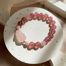 Load image into Gallery viewer, Rose Quartz Fox With Strawberry Quartz Bracelet