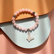 Load image into Gallery viewer, Rose Quartz Bracelet with Butterfly Charm
