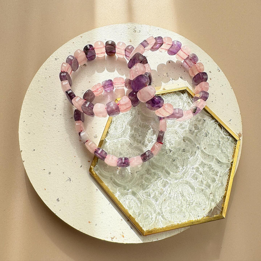 Rose Quartz Amethyst Faceted Bracelet