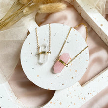 Load image into Gallery viewer, Double Terminated Rose Quartz / Clear Quartz Necklace
