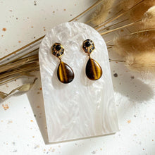 Load image into Gallery viewer, Tiger Eye with Black Onyx Earring
