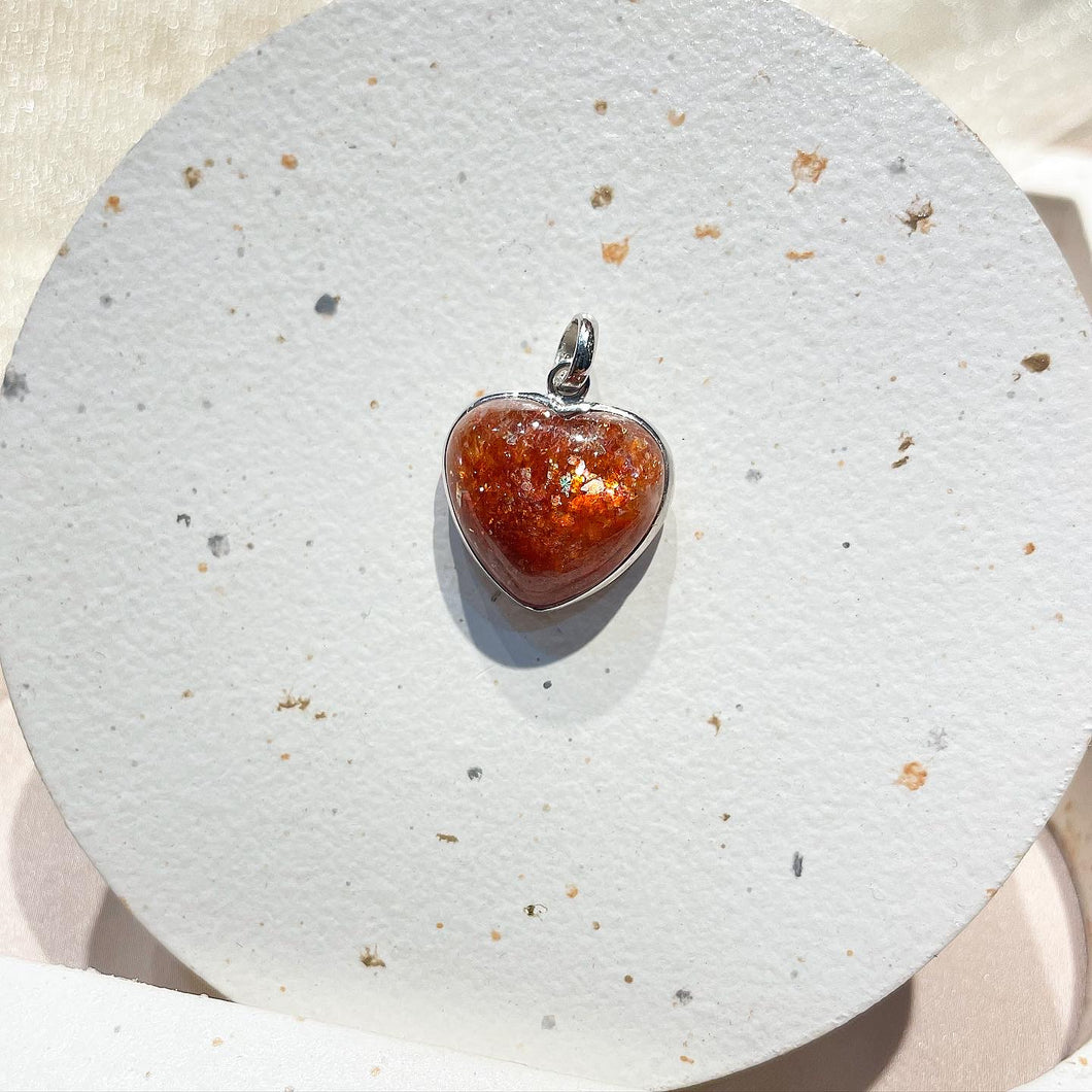 92.5 Silver Golden Strawberry Quartz Heart Pendant