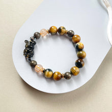 Load image into Gallery viewer, Golden Obsidian Bear , Pyrite, Rutilated Quartz, Terahertz with Golden Tiger Eye Bracelet
