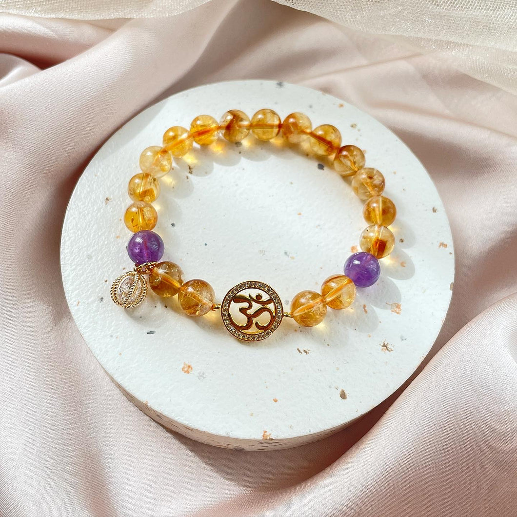 Om Citrine with Amethyst Bracelet