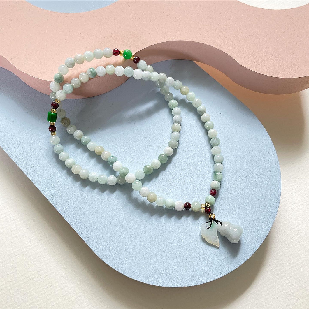 Burmese Jade, Jadeite with Garnet 3 loops Bracelet