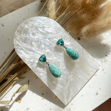 Load image into Gallery viewer, Amazonite with Cyan Cubic Zirconia Earring
