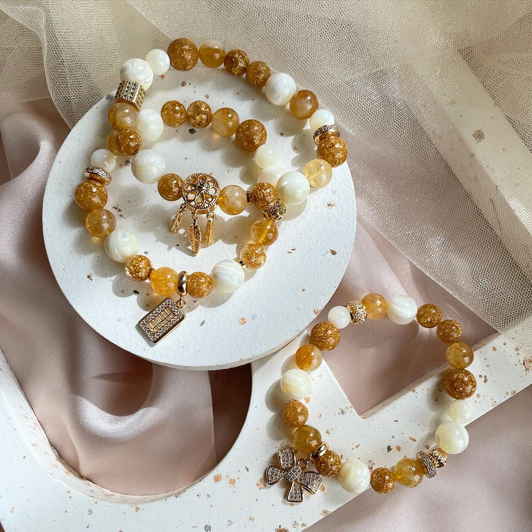 Mother Of Pearl , Citrine with Prosperity Gold Bracelet