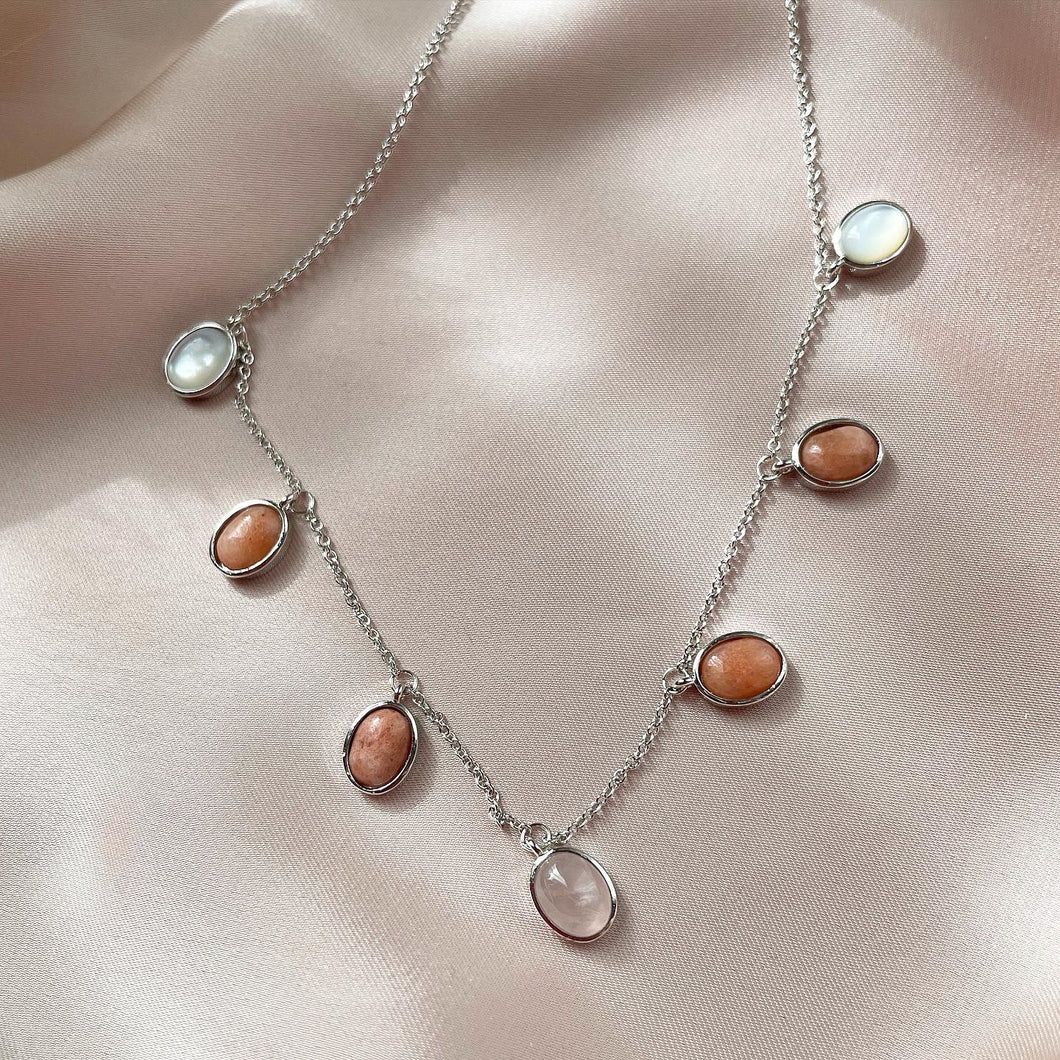 Faith Necklace in Mother Of Pearl , Rose Quartz and Aventurine