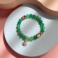 Load image into Gallery viewer, Green Onyx , Gold Hematite with Clover Charm Bracelet
