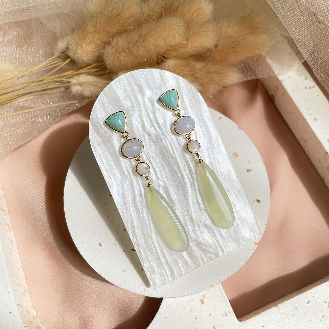 Amazonite, Blue Lace Agate, Mother Of Pearl with Prehnite Earring