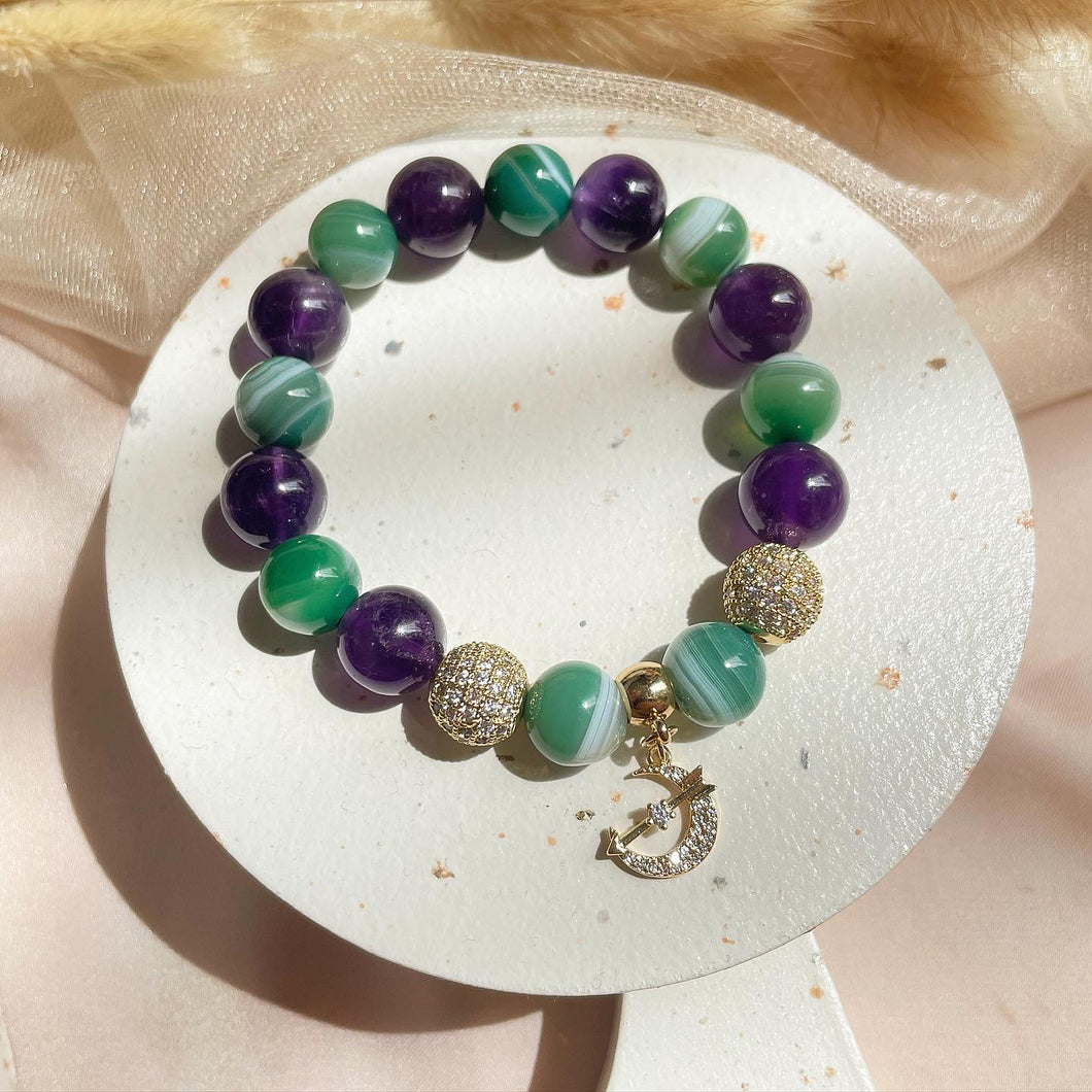 Amethyst with Banded Green Agate Bracelet