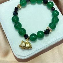 Load image into Gallery viewer, Money Cat , Green Onyx with Obsidian Bracelet
