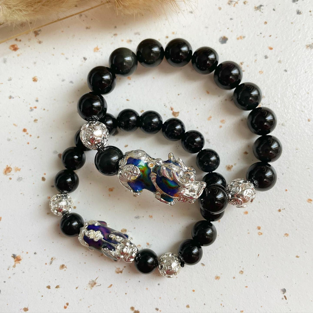 Rainbow Obsidian Pixiu 999 Silver Plated Bracelet