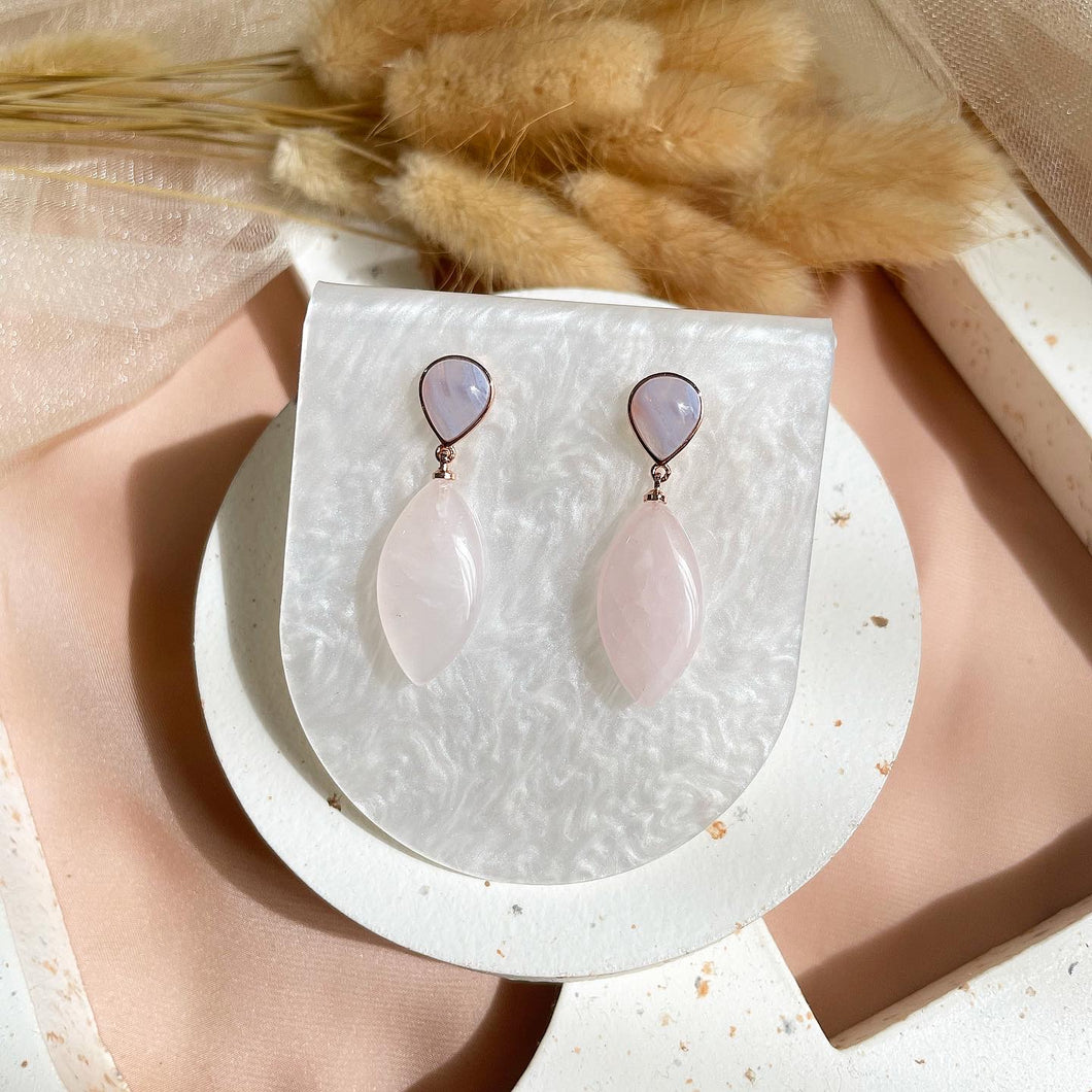 Blue Lace Agate with Rose Quartz Earring