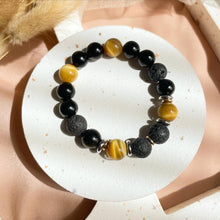 Load image into Gallery viewer, Lava Stone , Rainbow Obsidian with Golden Tiger Eye Bracelet
