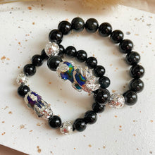 Load image into Gallery viewer, Rainbow Obsidian Pixiu 999 Silver Plated Bracelet
