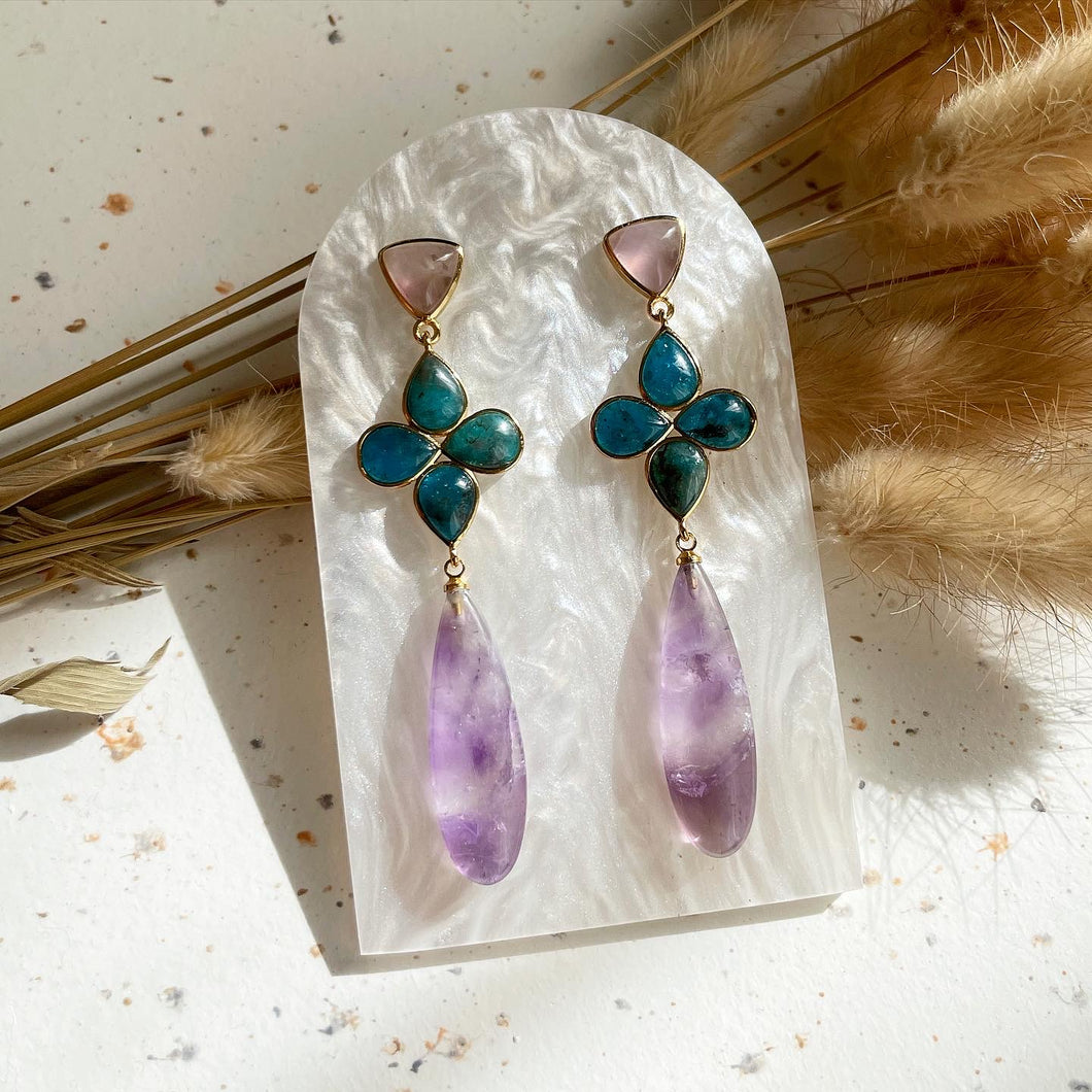 Apatite with Amethyst Earring